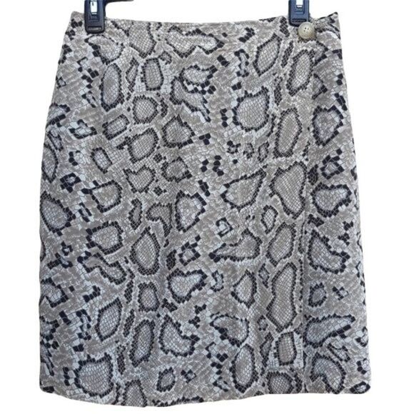 Vintage 80's 100% Silk Snake Python Animal Print Mini Wrap Skirt Tan Black Sz 8 - Picture 2 of 7